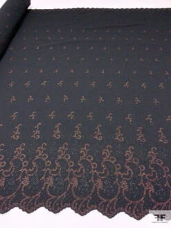 Italian Double-Scalloped Embroidered Wool Crepe With Metallic Detailing - Black / Copper