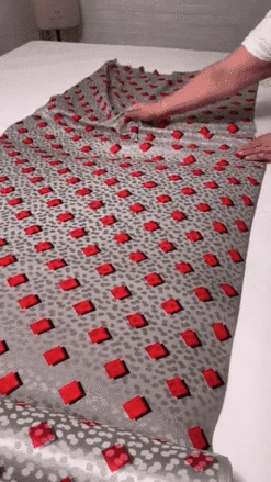 Squares And Micro Striped Printed Silk Charmeuse Jacquard Panel - Red / Black / Lightest Grey