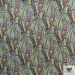 Peacock-Inspired Printed Crinkled Silk Chiffon - Multicolor