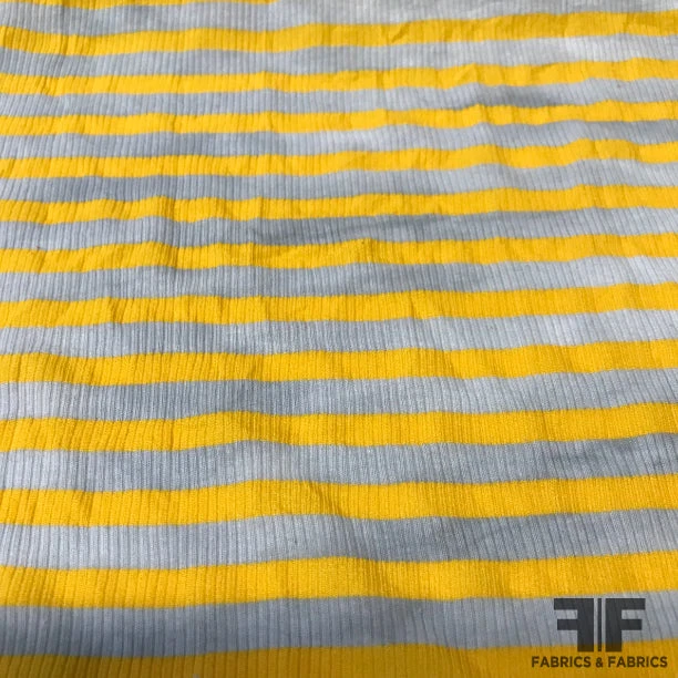 Horizontal Striped Cotton Ribbed Knit - Distressed Yellow/White 5 Horizontal Striped Cotton Ribbed Knit - Distressed Yellow/White - Image 3