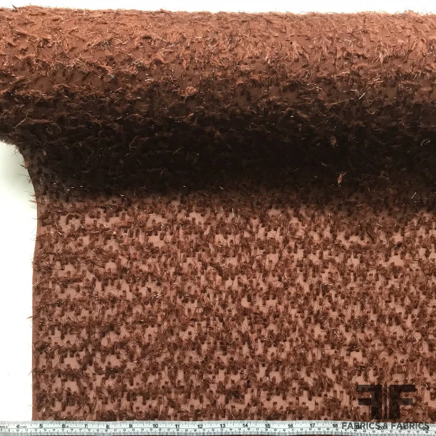 Italian Embroidered Fringe Novelty Chiffon - Brown / Metallic 4 Italian Embroidered Fringe Novelty Chiffon - Brown / Metallic - Image 2