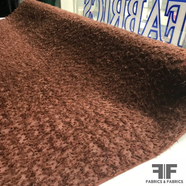 Italian Embroidered Fringe Novelty Chiffon - Brown / Metallic 5 Italian Embroidered Fringe Novelty Chiffon - Brown / Metallic - Image 3