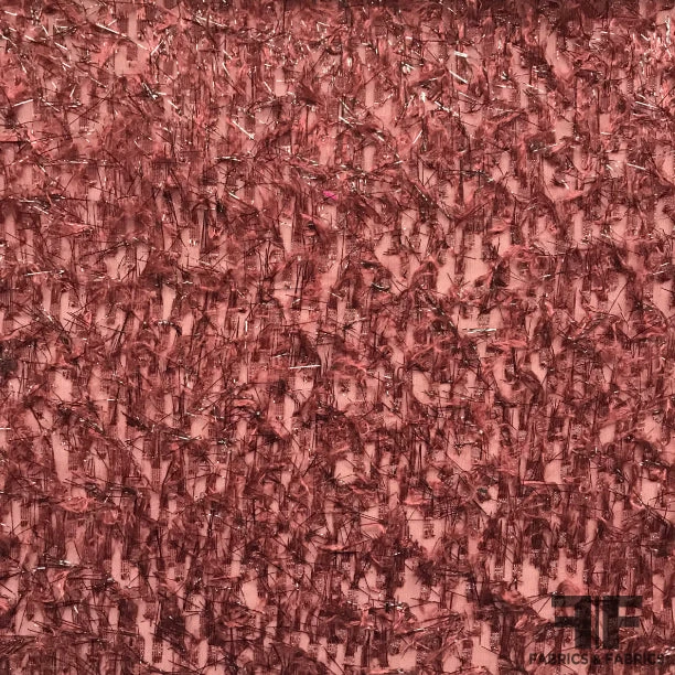 Italian Embroidered Fringe Novelty Chiffon - Maroon/Metallic 3 Italian Embroidered Fringe Novelty Chiffon - Maroon/Metallic