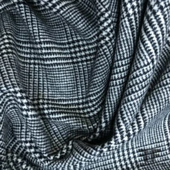 Italian Glen Plaid Wool 2-Way Stretch Suiting - Black/ Off-White -Fabrics And Fabrics Store 5554 stretch wool