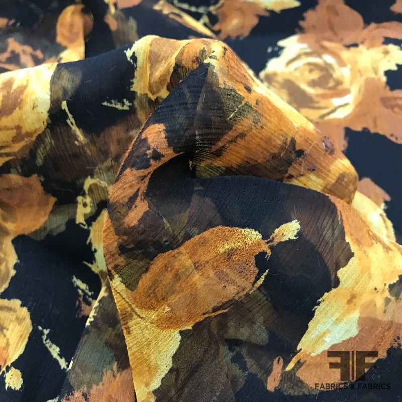 Floral Crinkle Printed Chiffon - Black / Brown-Orange / Beige 4 Floral Crinkle Printed Chiffon - Black / Brown-Orange / Beige - Image 2