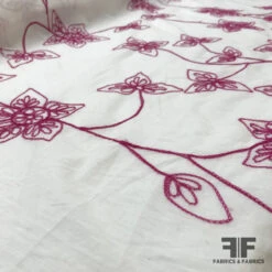 Floral Embroidered Cotton - Magenta/White -Fabrics And Fabrics Store 5790 EMB COTTON2