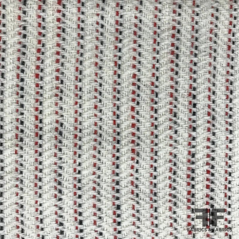 Striped Wool Tweed - Ivory/Black/Red 4 Striped Wool Tweed - Ivory/Black/Red - Image 2