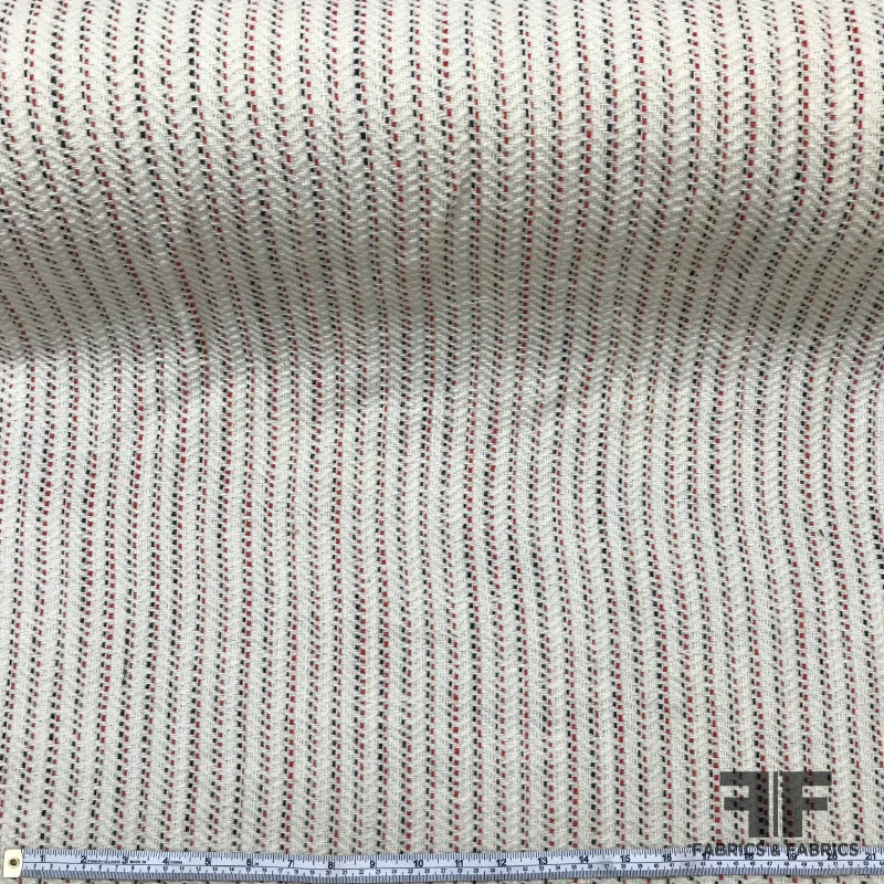 Striped Wool Tweed - Ivory/Black/Red 5 Striped Wool Tweed - Ivory/Black/Red - Image 3