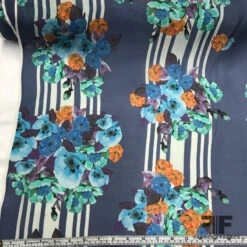 Floral & Stripe Silk Printed Chiffon - Blue 9 Floral & Stripe Silk Printed Chiffon - Blue -Fabrics And Fabrics Store 5909 silk