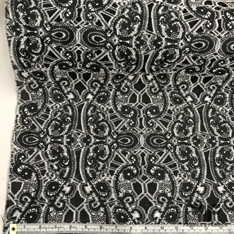 Italian Paisley-Like Novelty Woven Burnout - Black/White 4 Italian Paisley-Like Novelty Woven Burnout - Black/White - Image 2