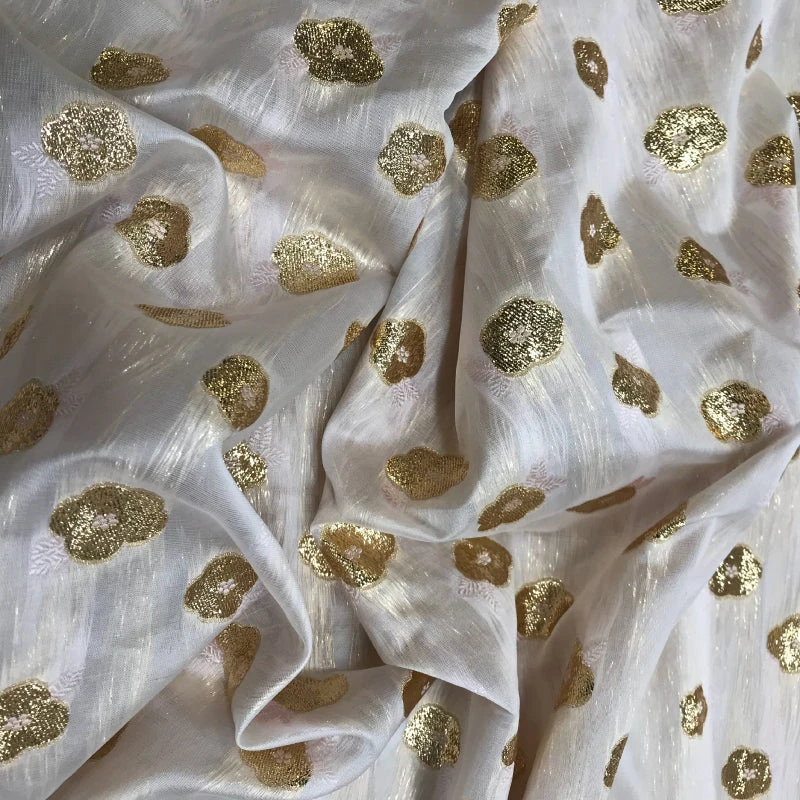 Novelty Italian Metallic Floral Woven Organza - Gold/Ivory 3 Novelty Italian Metallic Floral Woven Organza - Gold/Ivory