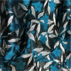 Italian Metallic Fil Coupé Organza - Teal/Silver/Black