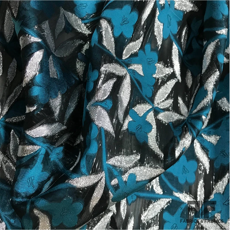 Italian Metallic Fil Coupé Organza - Teal/Silver/Black 3 Italian Metallic Fil Coupé Organza - Teal/Silver/Black