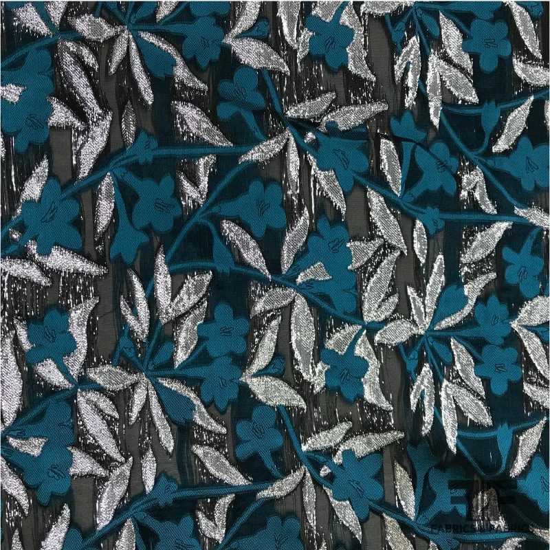Italian Metallic Fil Coupé Organza - Teal/Silver/Black 6 Italian Metallic Fil Coupé Organza - Teal/Silver/Black - Image 4