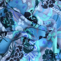 Swirl & Floral Printed Silk Georgette - Blue -Fabrics And Fabrics Store 6102 georgette1