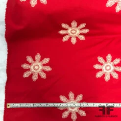 Floral Embroidered Heavy-Weight Stretch Cotton Twill - Red/ Off-White 11 Floral Embroidered Heavy-Weight Stretch Cotton Twill - Red/ Off-White -Fabrics And Fabrics Store 6113 EMB COTTON4