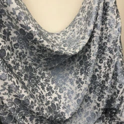 Italian Metallic Floral Lamé - Blue/White