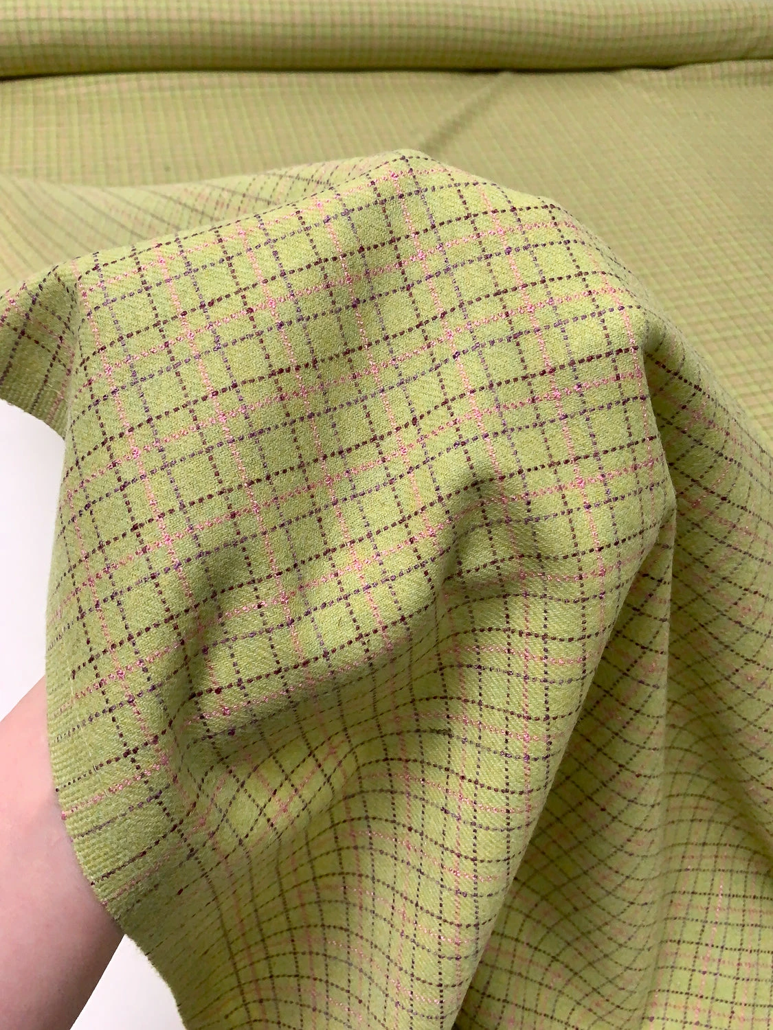 Italian Plaid Wool Tweed - Green/Maroon/Pink 9 Italian Plaid Wool Tweed - Green/Maroon/Pink - Image 7