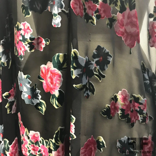 Anna Sui Rose Floral Cut Silk Velvet - Black/Pink/Green 4 Anna Sui Rose Floral Cut Silk Velvet - Black/Pink/Green - Image 3