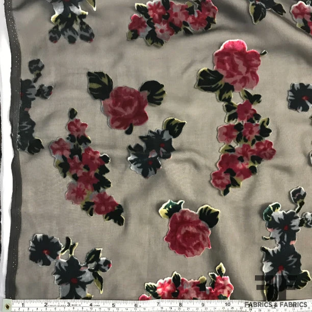 Anna Sui Rose Floral Cut Silk Velvet - Black/Pink/Green 6 Anna Sui Rose Floral Cut Silk Velvet - Black/Pink/Green - Image 5
