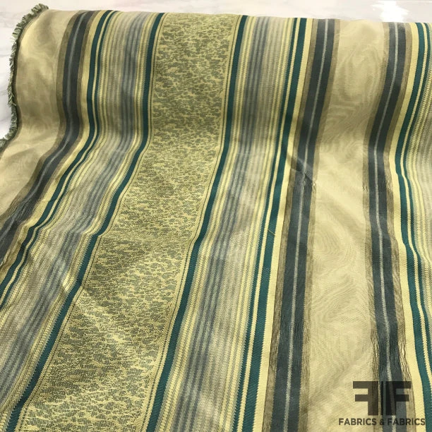 Silk Organza-Faced Jacquard - Teal/Green/Tan 4 Silk Organza-Faced Jacquard - Teal/Green/Tan - Image 2
