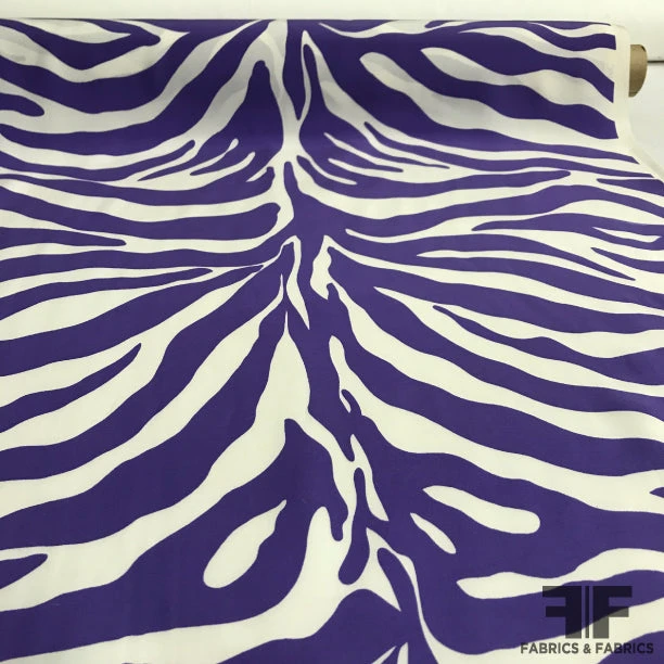 Zebra Striped Silk Charmeuse - Purple/White 3 Zebra Striped Silk Charmeuse - Purple/White