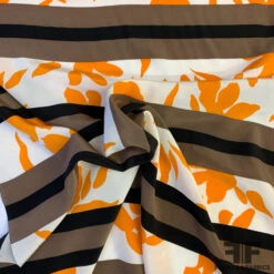 Striped Abstract Silk Crepe De Chine - Orange/Brown -Fabrics And Fabrics Store 6450 spj 4