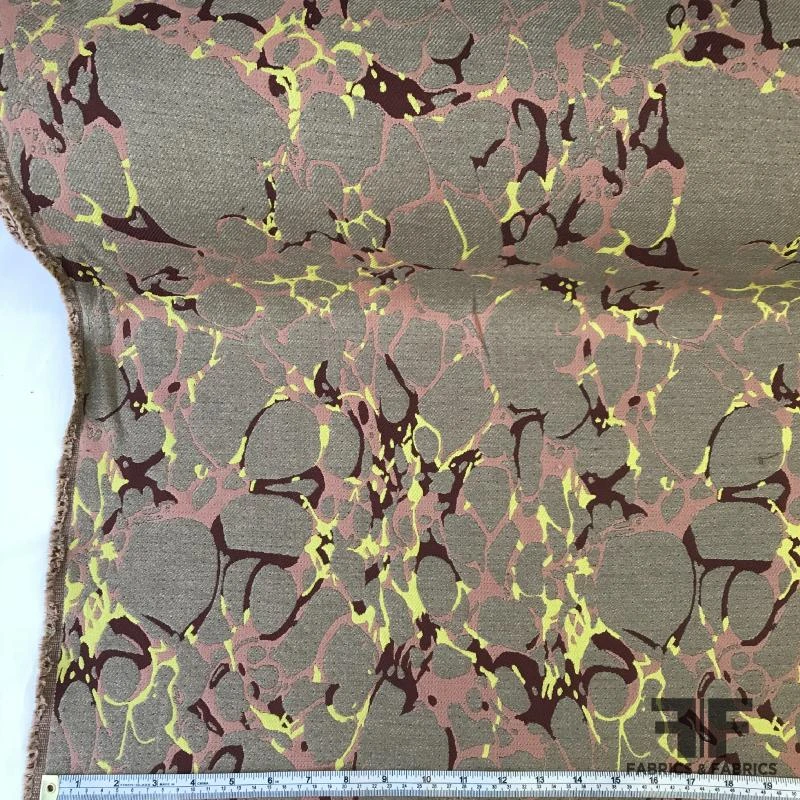 Italian Marble-Patterned Wool Jacquard Coating - Beige/Pink/Yellow 4 Italian Marble-Patterned Wool Jacquard Coating - Beige/Pink/Yellow - Image 2
