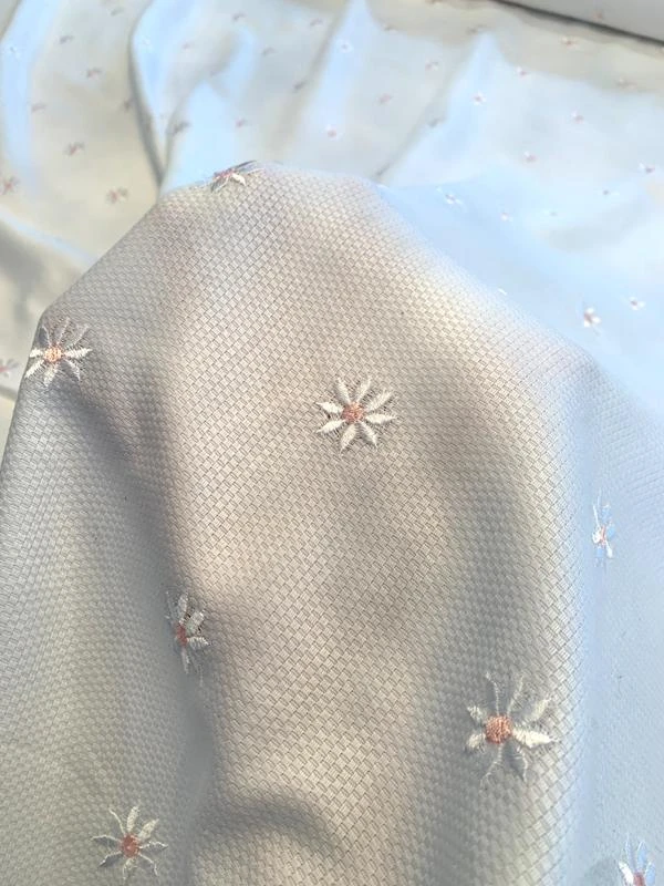 Floral Embroidered Cotton Pique - White/Pink 4 Floral Embroidered Cotton Pique - White/Pink - Image 2