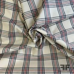 Plaid Stretch Cotton Twill - Cream / Navy / Red