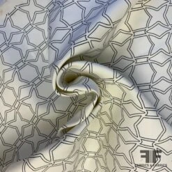 Art Deco Printed Cotton-Faced Neoprene-Like Heavy Sateen - Off-White/Black