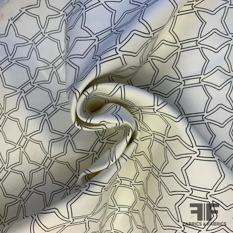 Art Deco Printed Cotton-Faced Neoprene-Like Heavy Sateen - Off-White/Black 3 Art Deco Printed Cotton-Faced Neoprene-Like Heavy Sateen - Off-White/Black