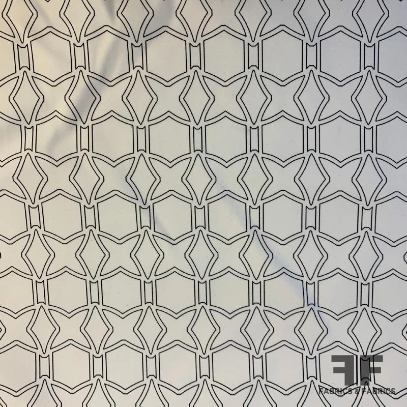 Art Deco Printed Cotton-Faced Neoprene-Like Heavy Sateen - Off-White/Black 4 Art Deco Printed Cotton-Faced Neoprene-Like Heavy Sateen - Off-White/Black - Image 2