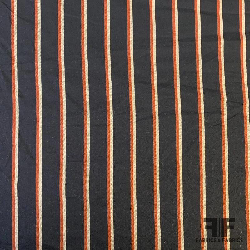 Striped Cotton Twill - Navy/Red/White 5 Striped Cotton Twill - Navy/Red/White - Image 3