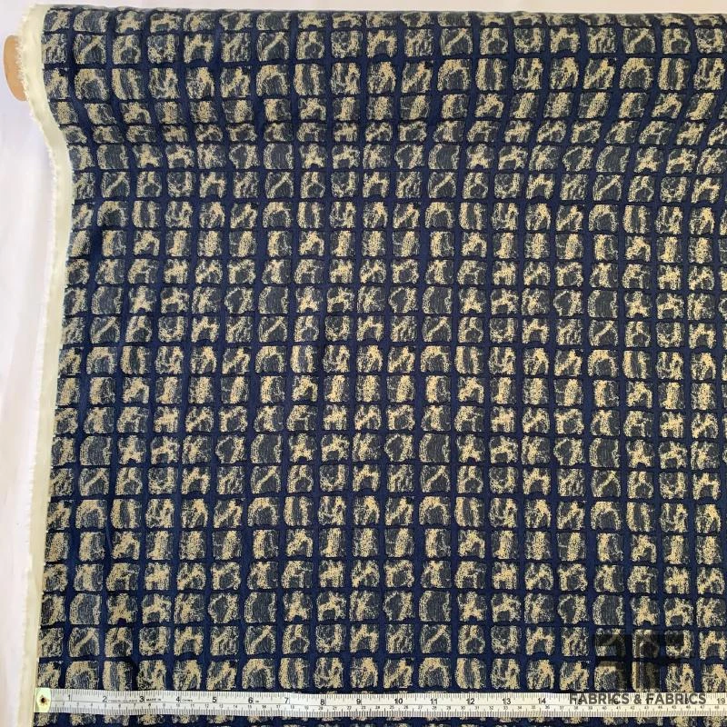 Geometric Stretch Silk Crepe De Chine - Navy/Taupe 5 Geometric Stretch Silk Crepe De Chine - Navy/Taupe - Image 3