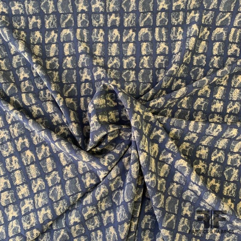 Geometric Stretch Silk Crepe De Chine - Navy/Taupe 4 Geometric Stretch Silk Crepe De Chine - Navy/Taupe - Image 2