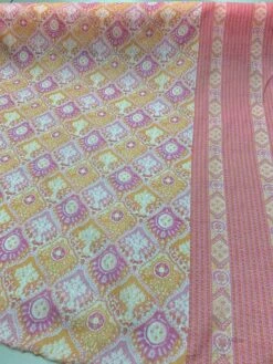 Double Border Scalloped Tile Cotton Voile - Orange / Pink
