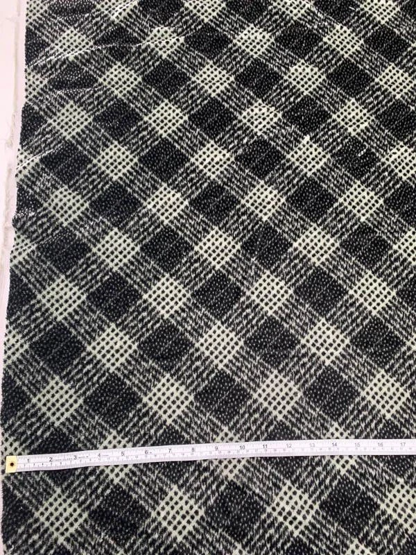 French Diagonal Glen Plaid High-Pile Velvet - Black / Sage 4 French Diagonal Glen Plaid High-Pile Velvet - Black / Sage - Image 2