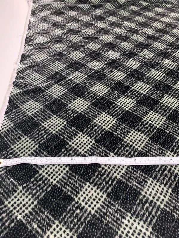 French Diagonal Glen Plaid High-Pile Velvet - Black / Sage 6 French Diagonal Glen Plaid High-Pile Velvet - Black / Sage - Image 4