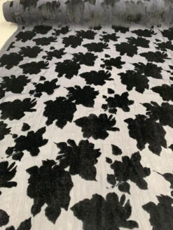 Italian Floral Silk Cut Velvet - Black / Navy 8 Italian Floral Silk Cut Velvet - Black / Navy -Fabrics And Fabrics Store 7169 2