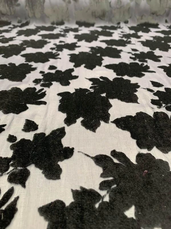 Italian Floral Silk Cut Velvet - Black / Navy 6 Italian Floral Silk Cut Velvet - Black / Navy - Image 4