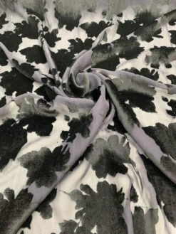 Italian Floral Silk Cut Velvet - Black / Navy