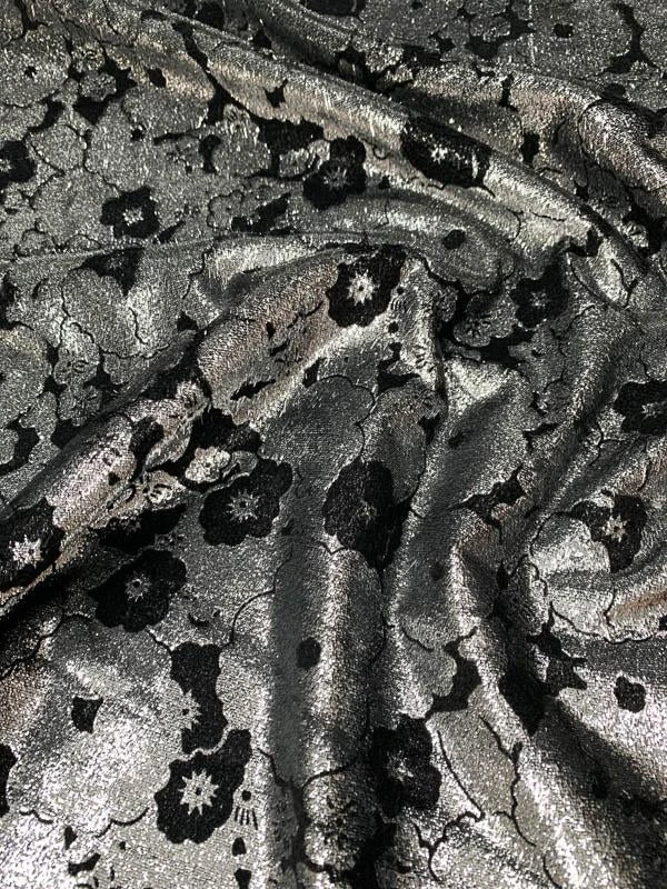 Metallic Floral Cut Panné Velvet - Silver / Black 5 Metallic Floral Cut Panné Velvet - Silver / Black - Image 3