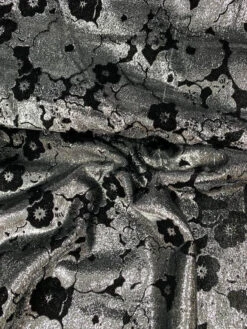 Metallic Floral Cut Panné Velvet - Silver / Black