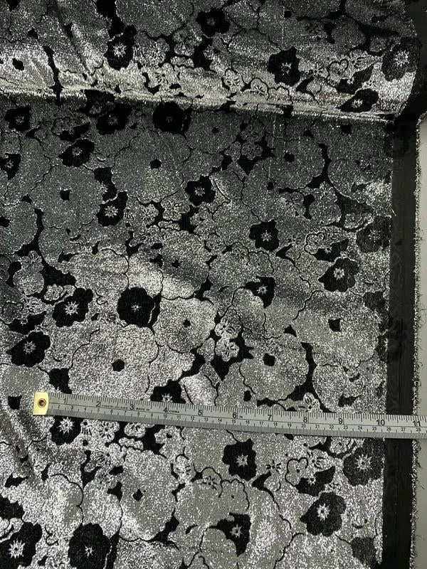Metallic Floral Cut Panné Velvet - Silver / Black 4 Metallic Floral Cut Panné Velvet - Silver / Black - Image 2