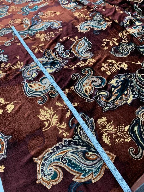 Victorian Paisley Printed Velvet - Brick Red / Teal / Butter Yellow 5 Victorian Paisley Printed Velvet - Brick Red / Teal / Butter Yellow - Image 3