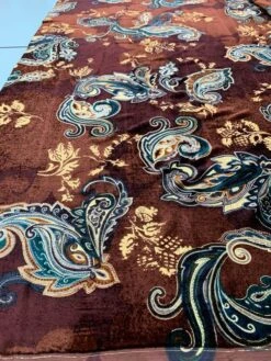 Victorian Paisley Printed Velvet - Brick Red / Teal / Butter Yellow 16 Victorian Paisley Printed Velvet - Brick Red / Teal / Butter Yellow -Fabrics And Fabrics Store 7185 6