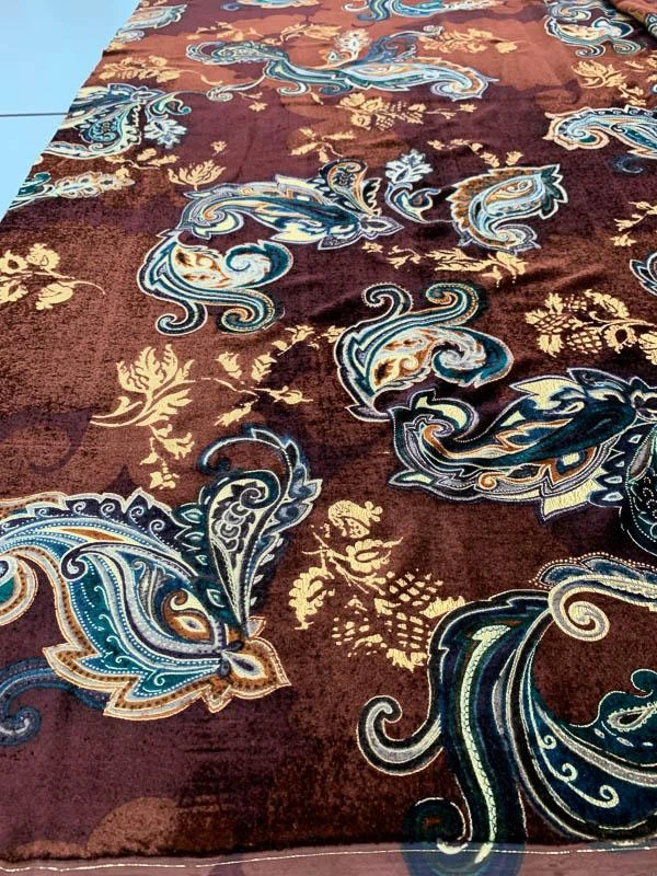 Victorian Paisley Printed Velvet - Brick Red / Teal / Butter Yellow 9 Victorian Paisley Printed Velvet - Brick Red / Teal / Butter Yellow - Image 7