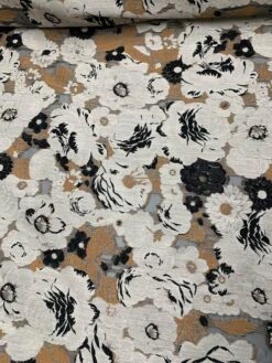 Italian Heavy-Weight Floral Fil Coupé Novelty Brocade - Beige / Brown / Black