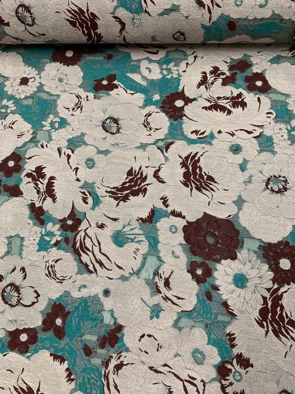Italian Heavy-Weight Floral Fil Coupé Novelty Brocade - Grey / Teal / Plum 3 Italian Heavy-Weight Floral Fil Coupé Novelty Brocade - Grey / Teal / Plum